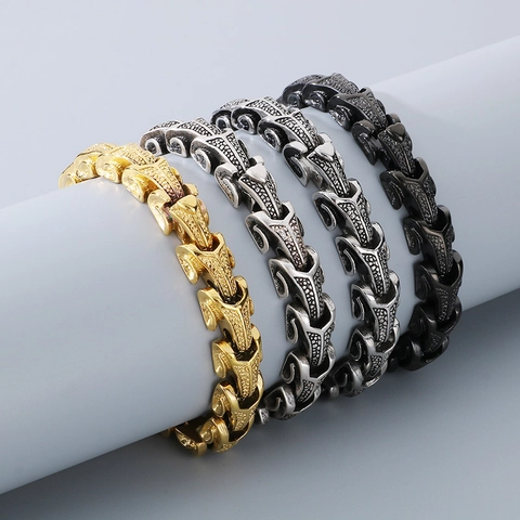 Bracciale Uomo Acciaio Inossidabile Retrò Meccanico Trama Scaglie Di Drago Punk Gotico Gioiello