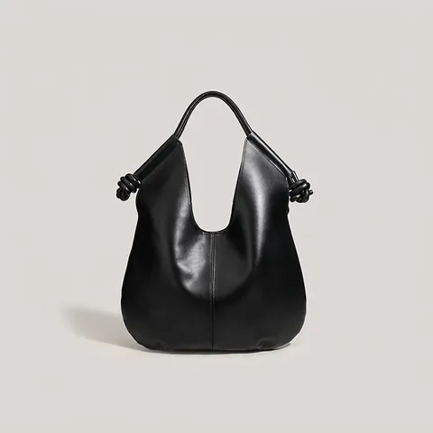 Women Large Hobo Bag Soft PU Leather Knot Strap Detail Minimalist Commuting Shoulder Tote Bag Solid Color