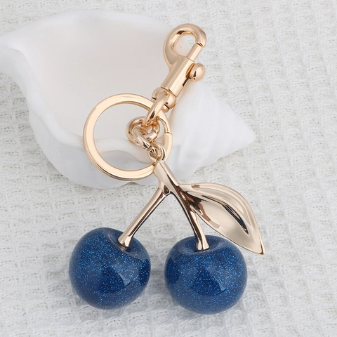 Portachiavi Ciliegia Blu Scintillante Resina Lega Di Zinco Ciondolo Borsa Frutta Accessorio Di Moda Per Auto