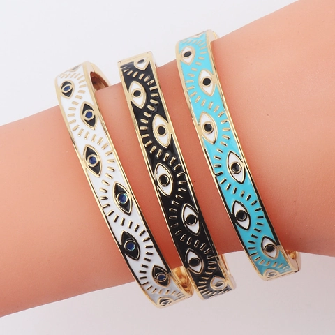 Böser Blick Emaille Armreif 18K Gold Plattiert Messing Scharnier Verschluss Bohemien Schmuck Für Damen