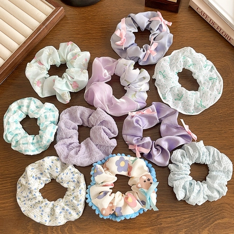 Scrunchies Stof Satijn Chiffon Kant Strikken Bloemen Geruit Stipjes Elastische Haarelastiekjes Paardenstaart Houder Koreaanse Stijl Elegant