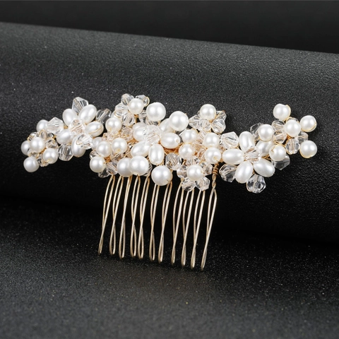 Pettine Per Capelli Sposa Fatto A Mano Perla Artificial Cristallo Floreale Accessori Matrimonio Copricapo Elegante Donna