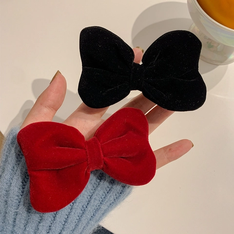 Velvet Bow Hair Clips For Kids Girls Elegant Red Black Chinese Style New Year Festive Hairpins Hair Accessories