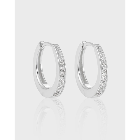 Boucles d'Oreilles Créoles en Argent Sterling 925 Avec Micro Strass Style Coréen Minimaliste Géométrique Cercle Femme Bijoux