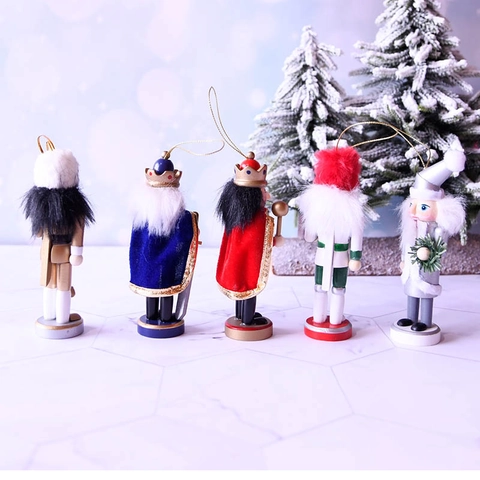 Traditional Wooden Nutcracker Soldier King Ornaments Hand Painted Christmas Tree Hanging Decor Holiday Festive Figures