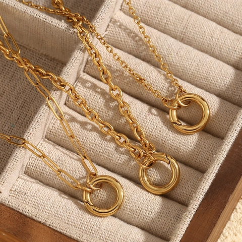 Minimalist 18K Gold Plated Stainless Steel Necklace Round Spring Clasp Geometric Chain Jewelry For Women High End DIY