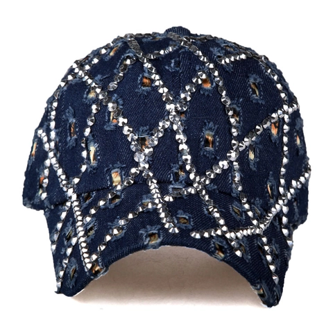 Berretto da Baseball in Denim Distressed Vintage per Uomo Donna con Strass Strappato Regolabile Cappello da Sole Sportivo