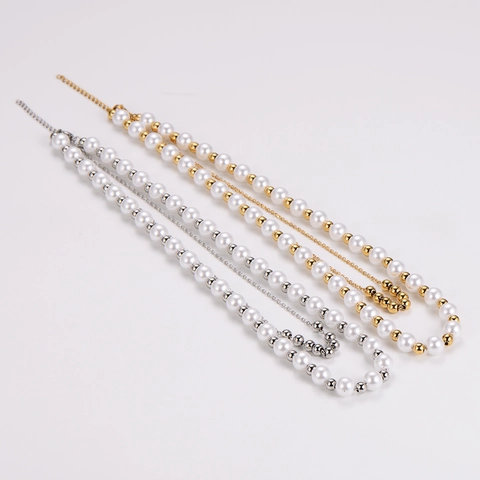 Collana A Strati Acciaio Inossidabile 304 Placcato Oro 18K Künstliche Perle Simulate Accessorio Di Moda Minimalista