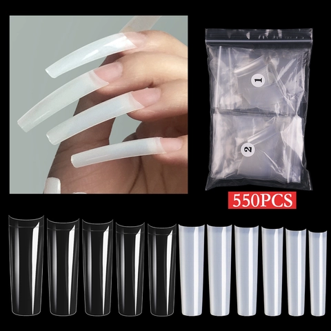 XXL Extra Long Coffin Nail Tips C Curved French Square ABS Plastic Professional Extension DIY Manicure