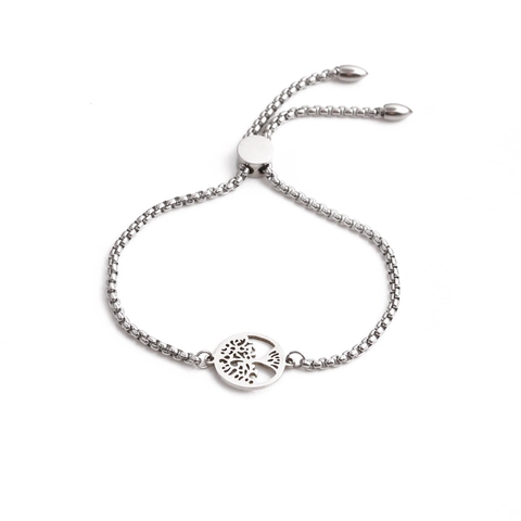 Bracciale Albero Della Vita Acciaio Inossidabile Ciondolo Rotondo Cavo Catena A Maglie Regolabile Gioielli Per Donna