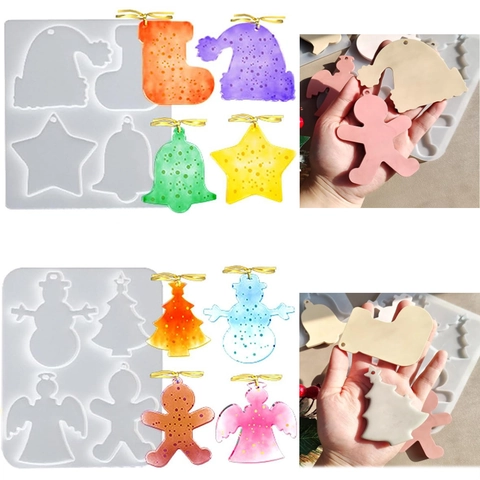 Stampi In Silicone Per Orecchini Ciondolo Natale DIY Resina Epossidica Strumento Fusione Pupazzo Neve Campana