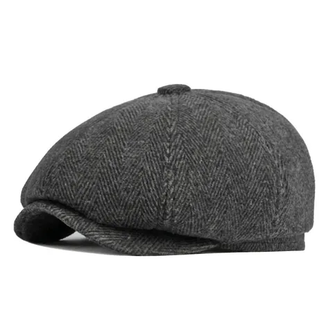 Men Vintage Newsboy Cap Herringbone Woolen Winter Warm Hat With Ear Protection Retro British Style Octagonal Flat Cap
