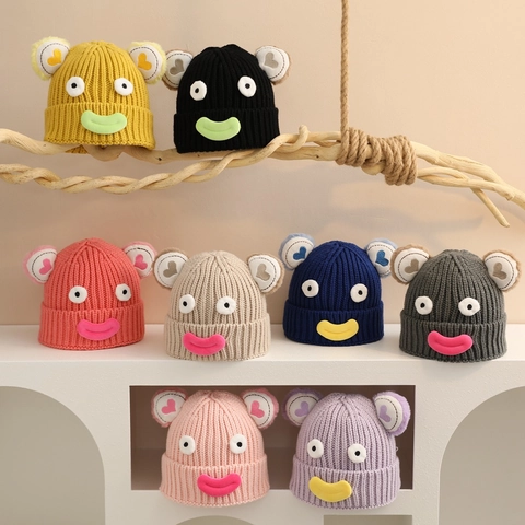 Cappello In Maglia Per Bambini Mostro Cartone Animato Acrilico Inverno Caldo Divertente Grande Bocca Occhi Beanie Bimbi