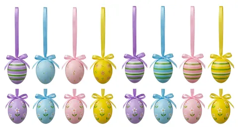 Uova Di Pasqua Decorative Dipinte Appese Ornamenti In Plastica Colorati Con Nastri Motivo Fiori Righe Decorazione Casa