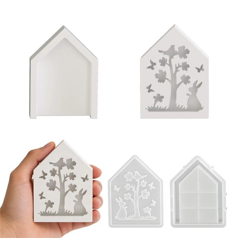 Hausform Silikonform Ausgehöhlte Baum Hase Muster DIY Harz Gips Handwerk Backwerkzeug Haus Deko
