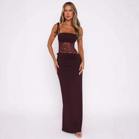 Sexy Maxi Dress Lace Patchwork Backless Bodycon Spaghetti Strap Hollow Out Summer Slim Fit For Women