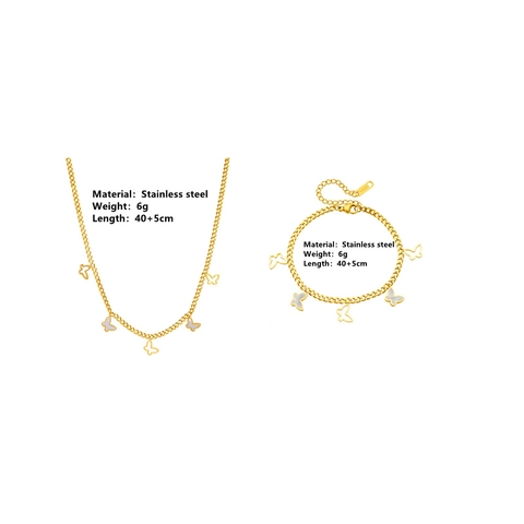 Stainless Steel Necklace And Bracelet Jewelry With Mother Of Artificial Pearl Shell Star Butterfly Clover Heart Charms Gold Plated Fashion For Women