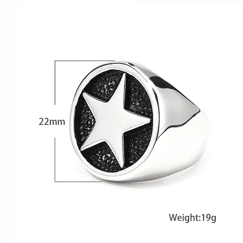 Anillo De Sello De Pentagrama Retro De Acero Inoxidable De Titanio Estrella De Cinco Puntas Joyería Punk Hip Hop Para Hombre