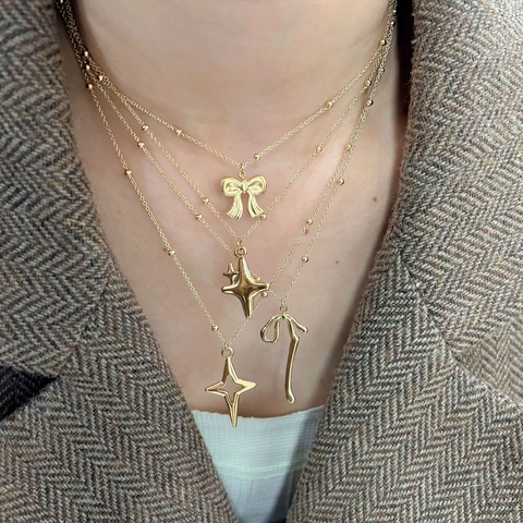 Collana Con Pendente In Acciaio Inossidabile Placcato Oro Fiocco Stella Croce Ciondoli Geometrici Catena Di Perline Donna