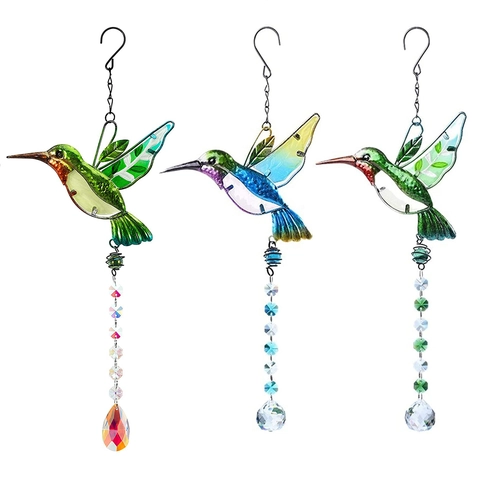 Hummingbird Suncatcher Crystal Ball Prism Rainbow Maker Metal Glass Hanging Ornament For Window Garden Decoration Colorful