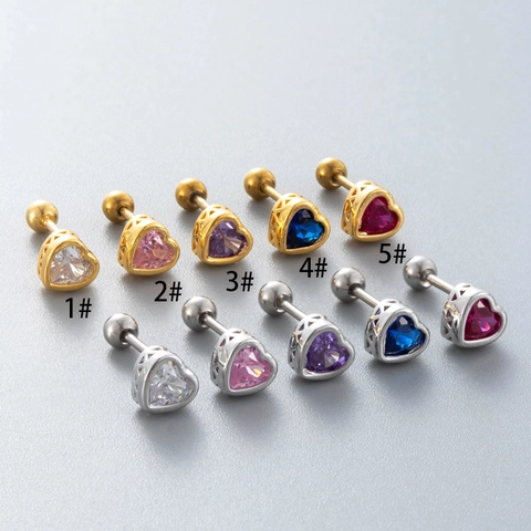 Heart Zircon Titanium Steel Stud Earrings Screw Back Cartilage Piercing Jewelry For Women Minimalist Small High-end
