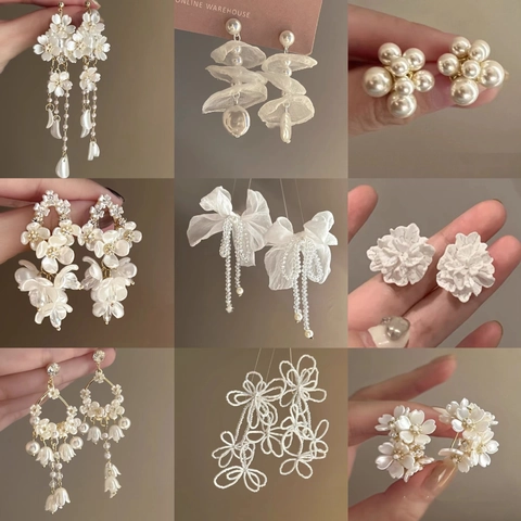 Elegant Flower Tassel Earrings For Women Artificial Pearl Rhinestone Drop Earrings With 925 Sterling Silver Earring Post Korean Jewelry