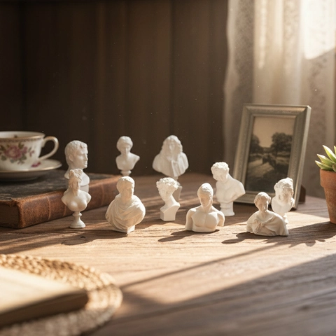 European Classical Mini Bust Statues Set White Resin Sculpture Ornaments For Home Office Desktop Decor Art Sketches Props