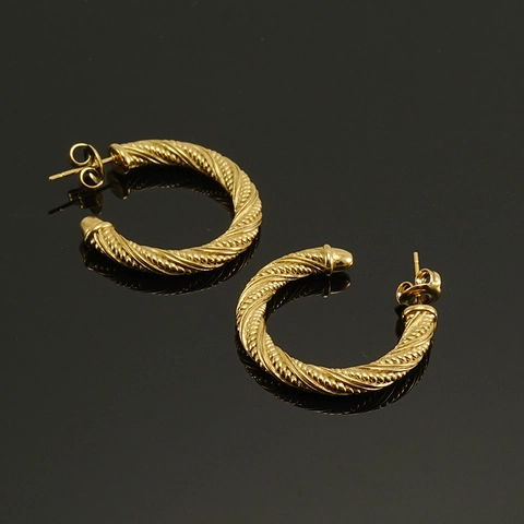 Pendientes De Aro Acero Inoxidable Chapado En Oro De 18K Textura De Cuerda Trenzada Redondo Geométrico Joyas Para Mujeres