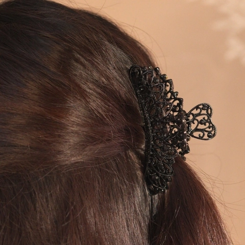Pinza Per Capelli Vintage In Lega Con Strass Neri Grande A Forma Di Onda Svuotata Accessorio Per Capelli