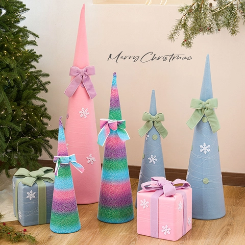 Ornamenti Decorativi Natalizi Albero A Cono Sfumato Macaron Scatola Regalo In Tessuto Fiocco Fiocco Di Neve Decorazioni Festa Puntelli Foto