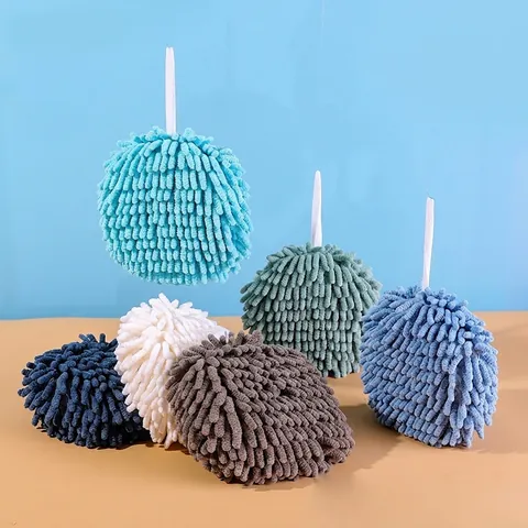 Soft Chenille Hand Towel Ball Super Absorbent Microfiber Quick Dry Hanging Loop Bathroom Kitchen Accessories Round Design