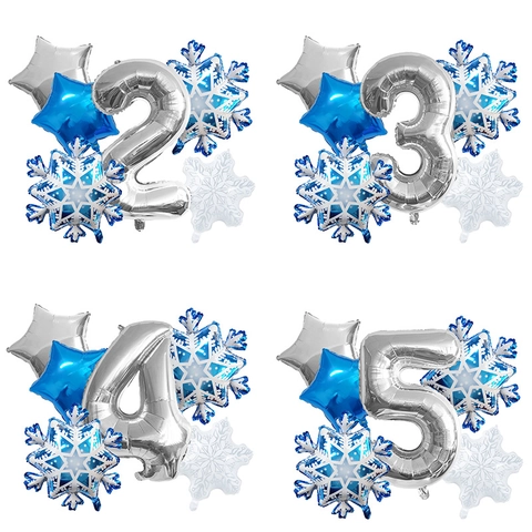 Schneeflocke Nummer Ballon Set Silber Blau Folie Mylar Sterne Winter Geburtstag Party Dekoration Foto Requisiten
