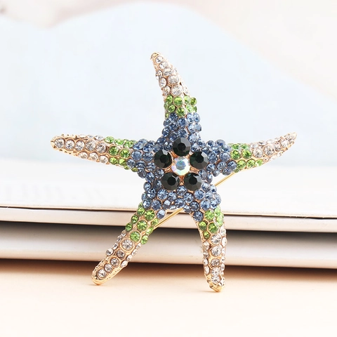 Starfish Brooch Pin Alloy Sparkly Gradient Rhinestone Ocean Style Decorative Accessory For Women Wedding Party