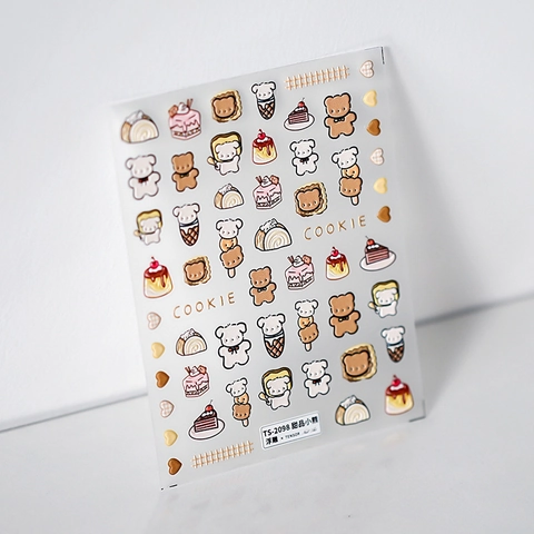 5D Embossed Nail Art Stickers Cute Cartoon Dessert Bear Cake Cookie Self Adhesive 3D Relief Manicure Decals For Women Girls