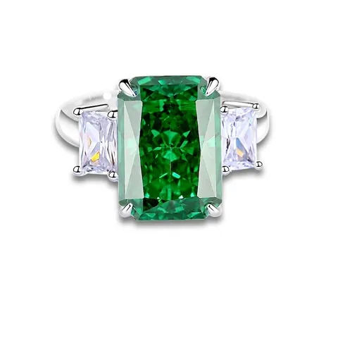 Lussuoso Anello in Argento Sterling 925 Zirconia per Donna Taglio Smeraldo Verde Blu Mare Geometrico Gioielli di Moda Anello di Fidanzamento