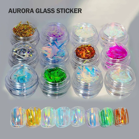 Adesivi Per Unghie In Vetro Aurora Scaglie Olografiche Irregolari Laser Cellophane Decorazione Manicure DIY Bellezza