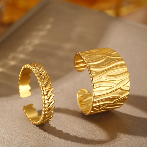 Stainless Steel Rings For Women Men Irregular Texture Geometric Open Adjustable Finger Rings Modern Fashion Jewelry Gift