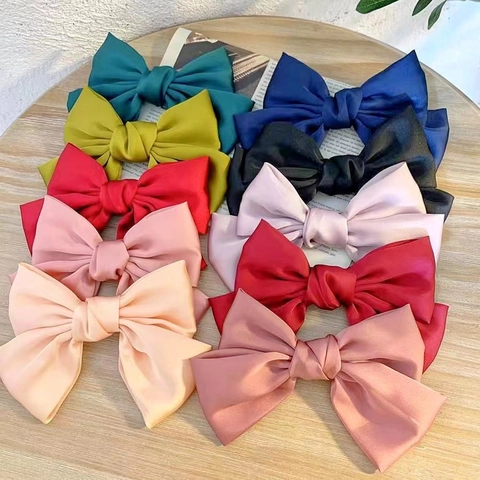 Large Satin Bow Hair Clip Elegant Oversized Double Layer Satin Like Fabric Spring Barrette For Women Girls