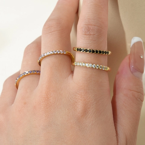 Minimalist Stainless Steel Eternity Band Ring Colorful Zirconia Geometric Stackable Fashion Jewelry For Women
