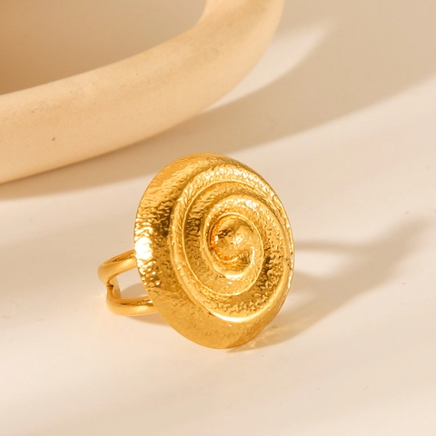 Anillo Abierto Espiral Chapado En Oro De 18K Acero Inoxidable Textura Martillada Diseño Irregular Minimalista Para Mujer