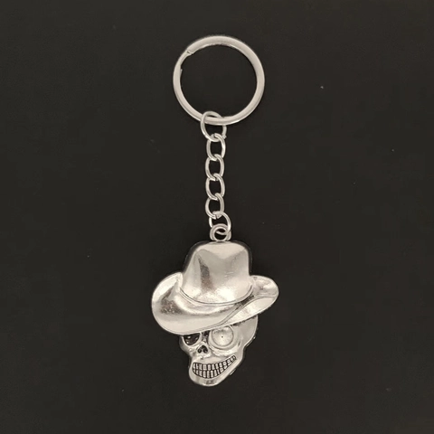 Portachiavi Teschio Cappello da Cowboy Punk Retrò per Uomo Donna Lega di Zinco Gotico Scheletro Portachiavi Ciondolo Borsa Gioielli