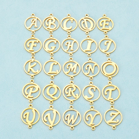 Hohlrunde Alphabet Buchstaben Anhänger Vergoldeter Edelstahl Doppel Ösen DIY Halskette Armband Verbinder