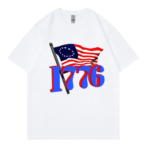 Herren Baumwolle T-Shirt Kurzarm Rundhals Patriotisch Amerikanisch 1776 Betsy Ross Flagge Druck Vintage Lässig Locker Sommer Top