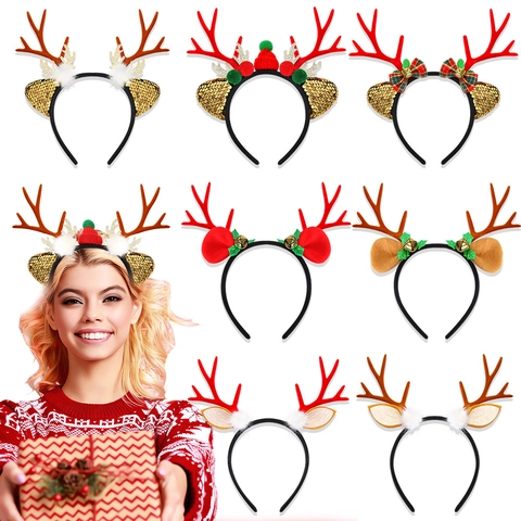 Weihnachten Rentiergeweih Haarband Plüsch Ohren Glocken Schleife Party Haarschmuck Kinder Erwachsene Festival Kostüm Dekoration