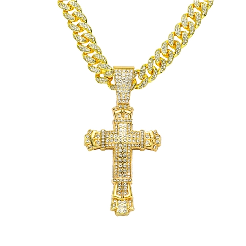 Collana con Pendente a Croce Hip Hop con Catena a Maglia Cubana in Lega Strass Iced Out Gioielli alla Moda Uomo