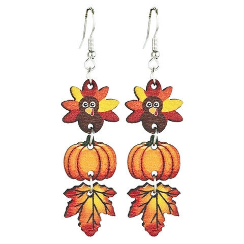 Pendientes Colgantes De Madera De Acción De Gracias Otoño Festivo Pavo Calabaza Hoja De Membrillo Halloween Joyas Mujeres