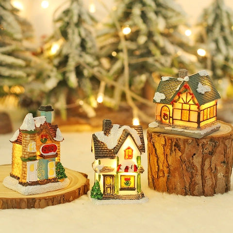 Weihnachts Miniatur Dorf Schneehaus Harz LED Leuchtende Tischdekoration Festliche Party Szene Dekor
