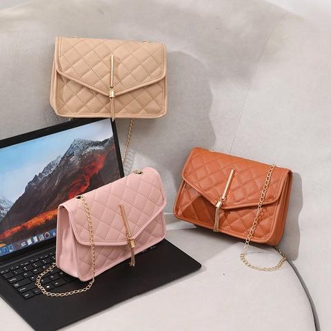 Sac Bandoulière En Simili Cuir Matelassé Avec Gland Et Chaîne Dorée Pour Femme Petit Sac À Épaule Élégant