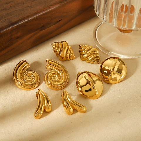 Ohrringe Edelstahl 18K Vergoldet Wasserfest Muschel Schnecke Geometrisch Minimalistisch Nischenschmuck Damen