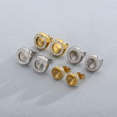 Orecchini A Lobo Rotondi Minimalisti In Acciaio Inossidabile Con Zirconi Micro Pavé Gioielli Di Moda Per Donne Ragazze